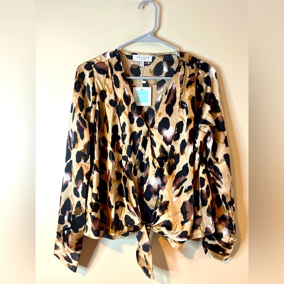 Hayden Los Angeles Tops - Hayden Los Angeles familial Print Faux Wrap Tie Front Top